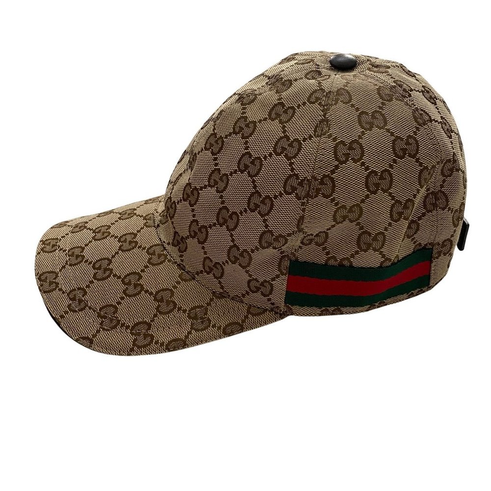Gucci Beige Brown Monogram Baseball Cap with Green-Red Stripe - Picture 2 of 14